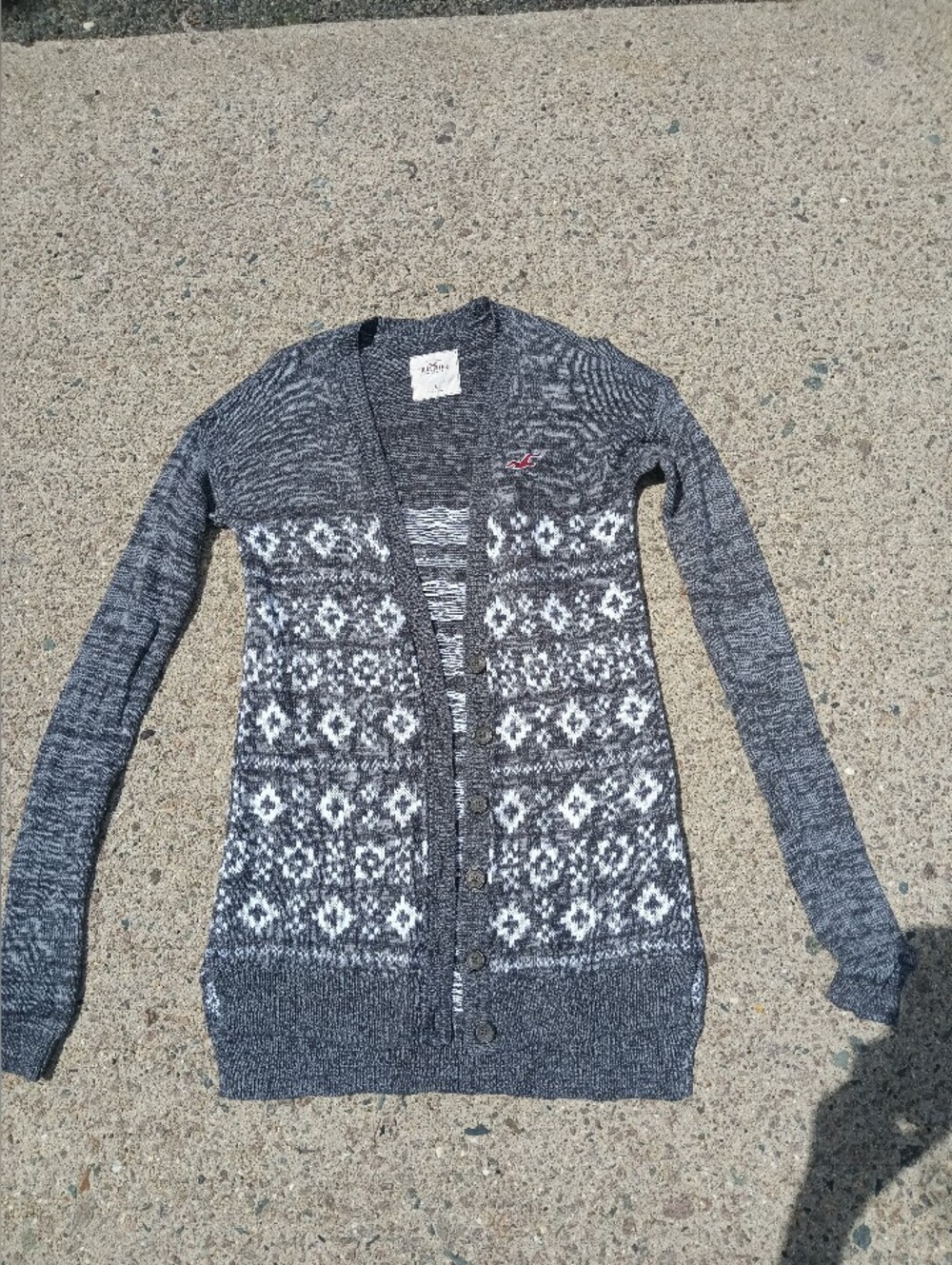 Y2K Hollister Gray & White Long Button-Front Women's Cardigan Size S